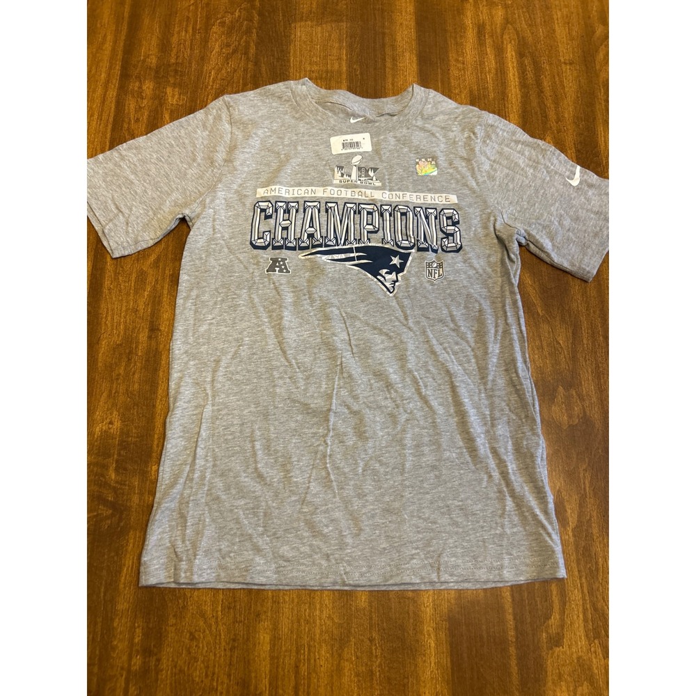 Nike T-Shirt Kids Size M 10/12 Gray Patriots AFC Champions Super Bowl LII 40036